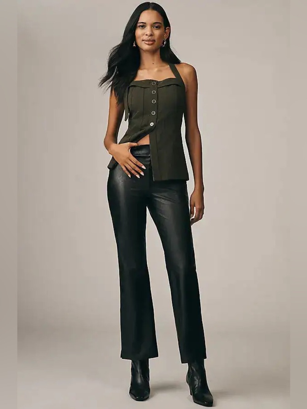 Sanctuary x Anthropologie Faux Leather Zip Hem Flare Leg Pants in Black XS